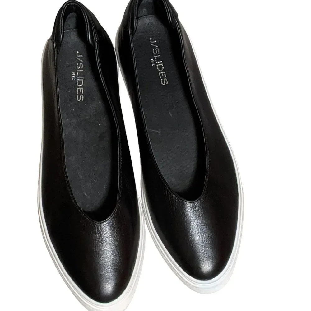 J/Slides Gwen black leather platform slip on sneaker loafer size 11M